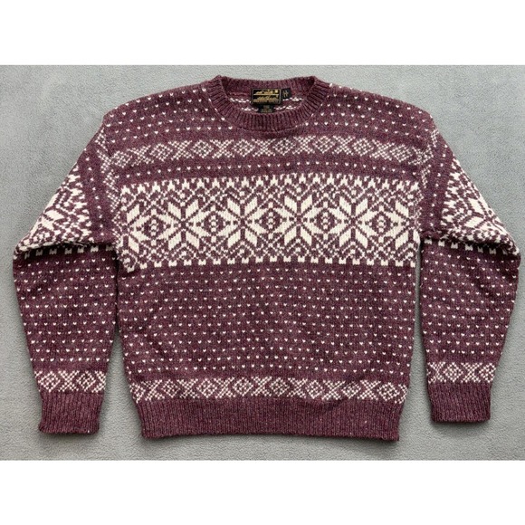 VTG Eddie Bauer Knit Sweater M Red Wool Crew Neck Nordic Fair Isle Made in USA - Picture 1 of 9